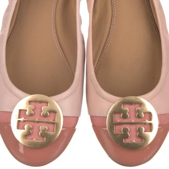 TORY BURCH Minnie Shell Pink Leather Logo Travel Ballet Flat Size 7.5 - Picture 6 of 7